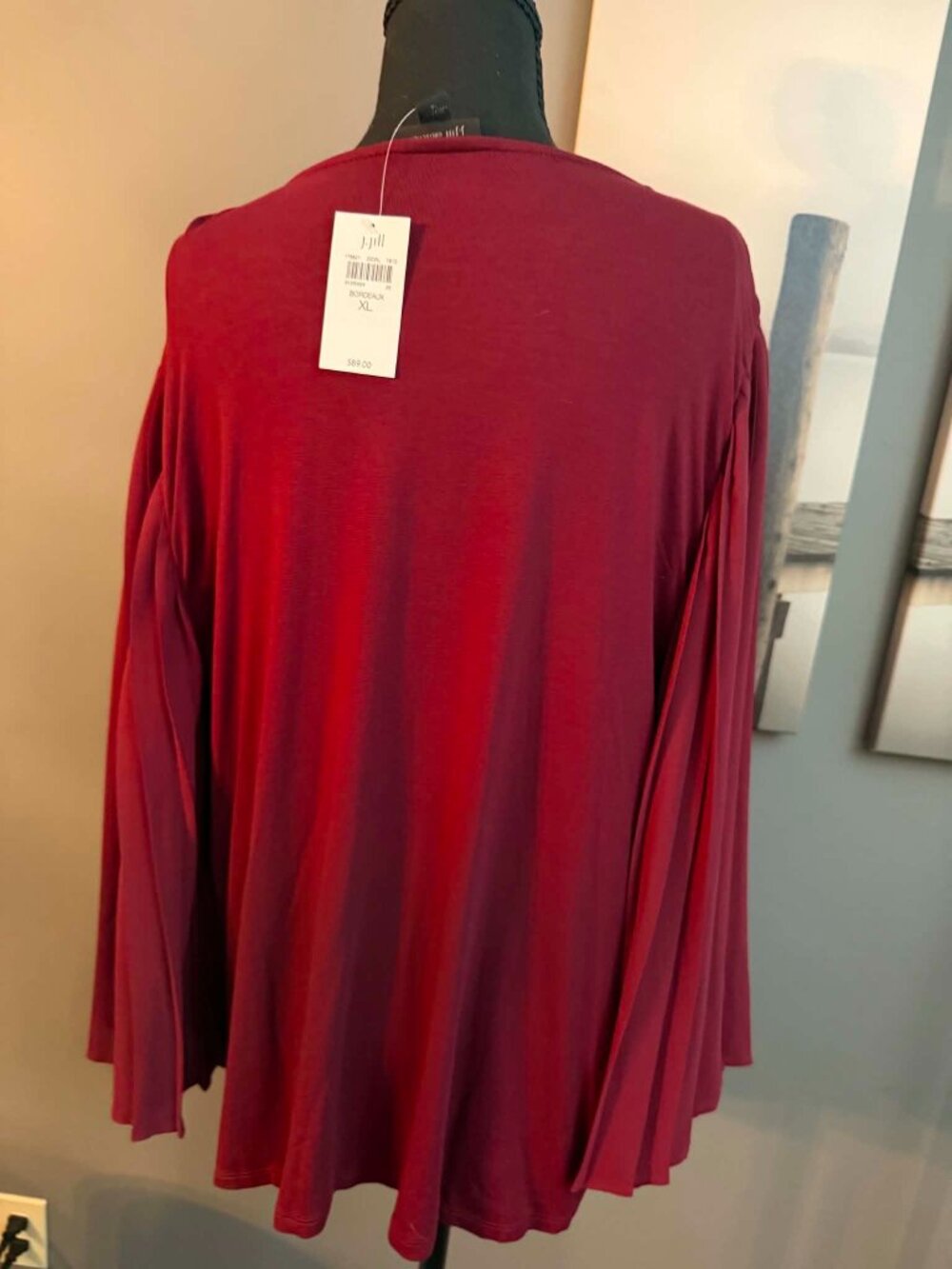 Gorgeous maroon JJill XL pleated sleeved blouse NWT - Picture 3 of 3